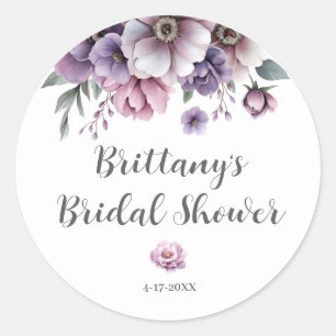 Bruidsfeest Lavendel Waterverf Bloemen  Ronde Sticker