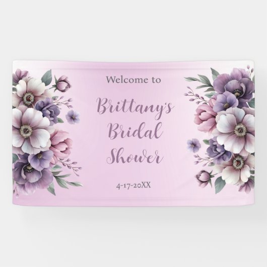 Bruidsfeest Lavendel Waterverf Bloemen Spandoek (Horizontaal)