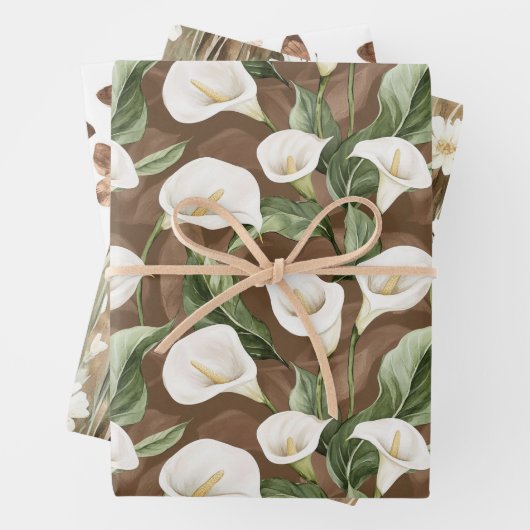 Bruidsfeest met bruine witte Calla lelie bloemen Inpakpapier Vel (In situ)