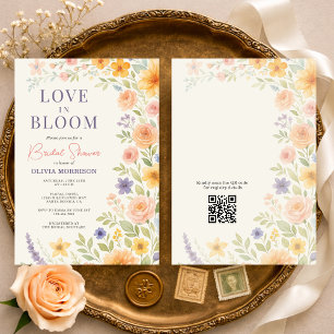 Bruidsfeest met QR-code Love In Bloom Bloemen Kaart