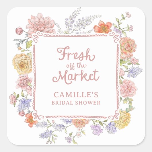 Bruidsfeest met verse bloemen van de markt vierkante sticker (Voorkant)