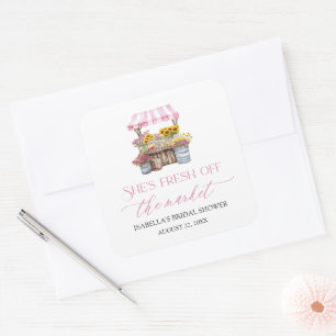 Bruidsfeest met verse producten van de markt vierkante sticker