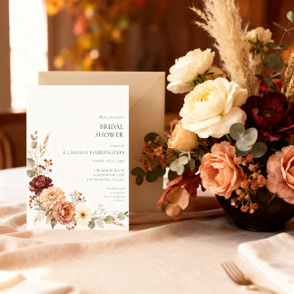 Bruidsfeest met vintage herfst burgundy perzik blo kaart