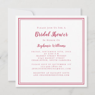 Bruidsfeest Modern Vierkant Elegant Magenta Rood Kaart