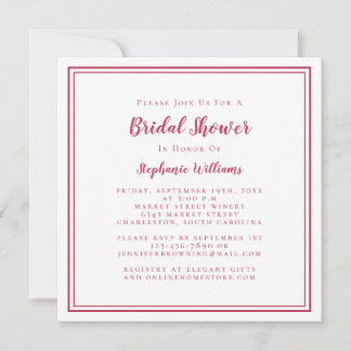 Bruidsfeest Modern Vierkant Elegant Magenta Rood Kaart