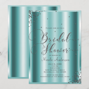 Bruidsfeest Moderne Zilveren Aqua Confetti Hoeken Kaart