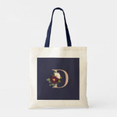 Bruidsfeest Navy Bloemen Monogram Letter D    Tote Bag (Achterkant)
