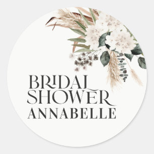 Bruidsfeest pampas crème modern feest cadeautje ronde sticker