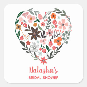 Bruidsfeest   Romantische, Whimsical Bloemen Hart Vierkante Sticker