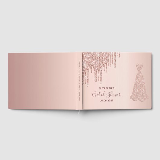 Bruidsfeest rose gouden glinsterende druppels brui gastenboek (Volledig)
