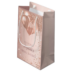 Bruidsfeest roze goud blozen glinster ballonnen klein cadeauzakje