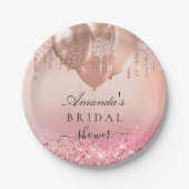 Bruidsfeest roze goud blozende glitters naam papieren bordje (Voorkant)
