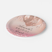 Bruidsfeest roze goud blozende glitters naam papieren bordje (Gekanteld)