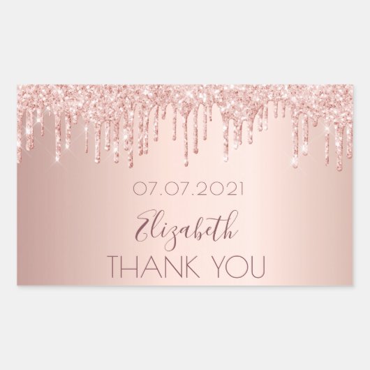 Bruidsfeest roze gouden druppels dank je rechthoekige sticker (Voorkant)