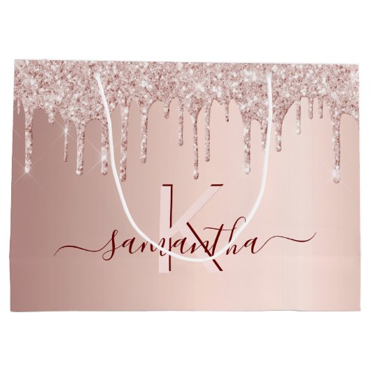 Bruidsfeest roze gouden glinsterende roze monogram groot cadeauzakje (Achterkant)