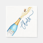 Bruidsfeest servetten met Blauwe Champagne Pop (Voorkant)