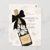 Bruidsfeest Sparkling Wine Fles Zwarte Strik Briefkaart (Voorkant / Achterkant)