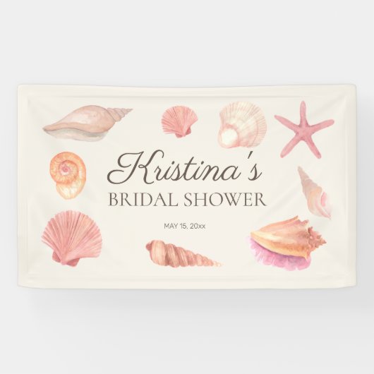 Bruidsfeest Strandfeest Roze Schelpen Spandoek (Horizontaal)