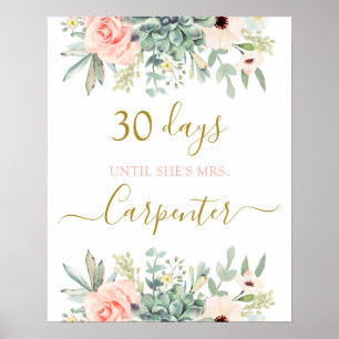 Bruidsfeest succulenten Countdown bord Poster