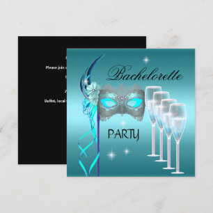 Bruidsfeest Teal Blauwe Masker Champagne Kaart