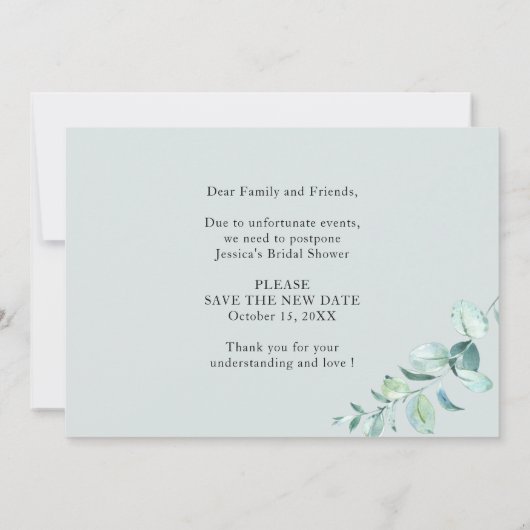 Bruidsfeest uitgesteld Wijzigingsdatum Eucalyptus Kaart (Achterkant)