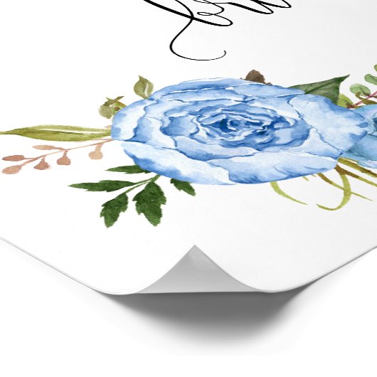 Bruidsfeest verwelkoming Blauwe bloem bruiloft bor Poster (Hoek)
