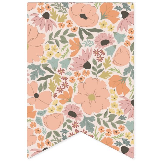 Bruidsfeest vlaggenlijn met bloemen vlaggetjes (Eerste vlag)