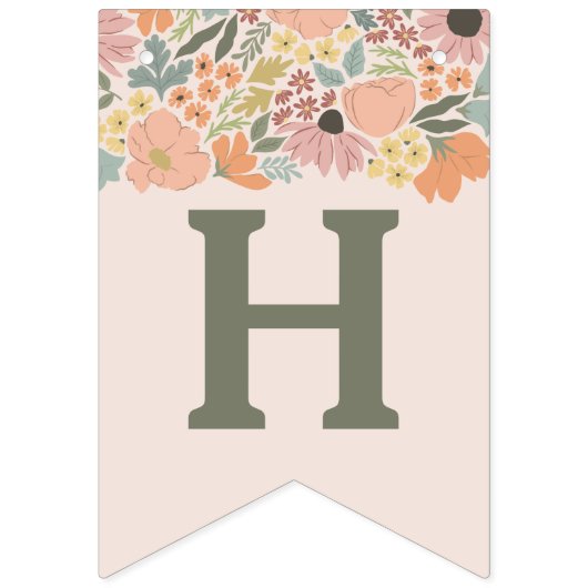 Bruidsfeest vlaggenlijn met bloemen vlaggetjes (Derde vlag)