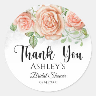 Bruidsfeest Waterverf Blush Roze Bloemen Ronde Sticker