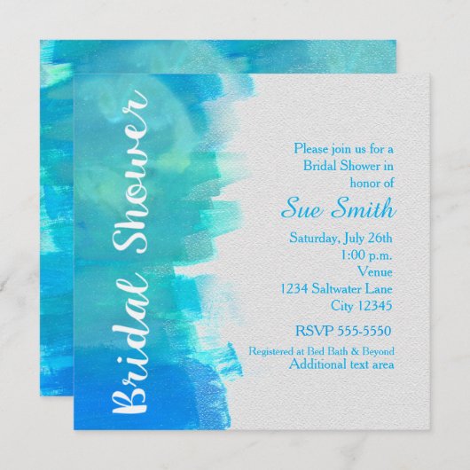 Bruidsfeest Waterverf Tropisch Blauw Uitnodiging (Voorkant / Achterkant)