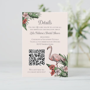 Bruidsfeest Website QR Code Roze Flamingo Informatiekaartje