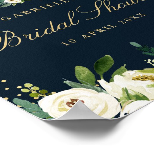 Bruidsfeest welkom bord met ivoorwitte bloemen poster (Hoek)