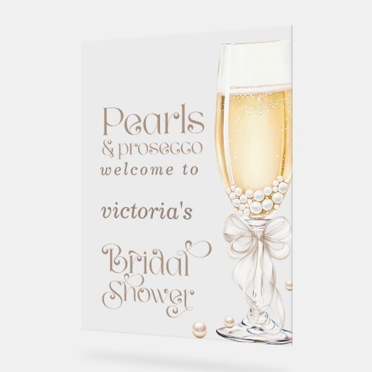 Bruidsfeest welkomstbord met parels en Prosecco Acryl Bord (Hoek)