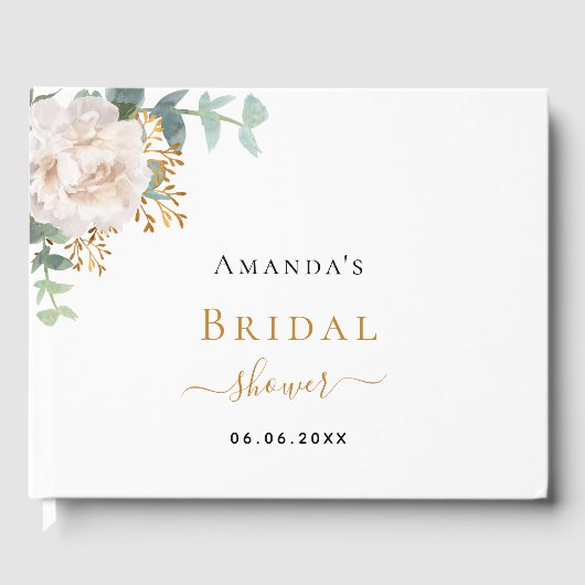 Bruidsfeest white bloemige eucalyptus naam gastenboek (Voorkant)