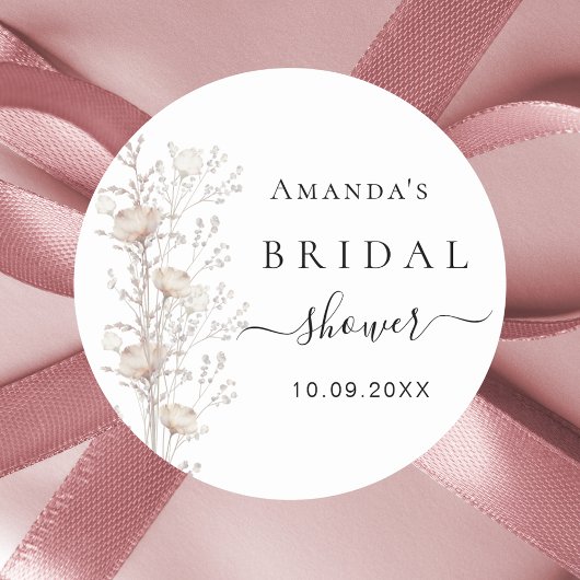 Bruidsfeest wildflower bloei beige ronde sticker