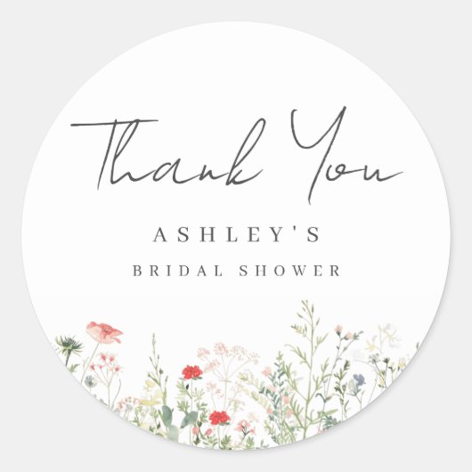 Bruidsfeest Wildflowerweide Dankjewel Ronde Sticker (Voorkant)