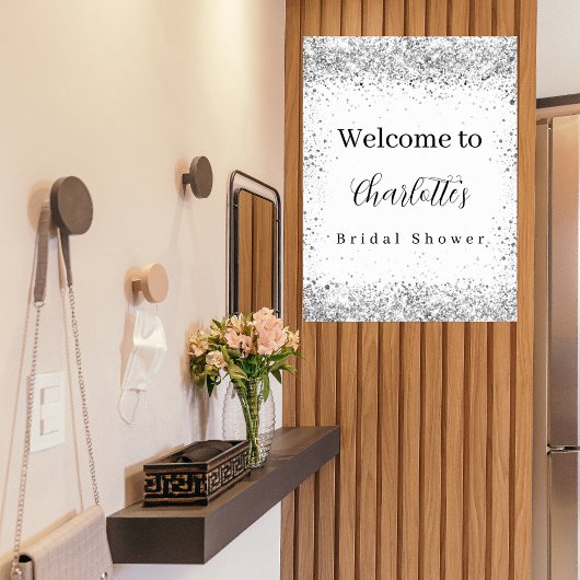 Bruidsfeest wit zilveren glitterscript welkom poster