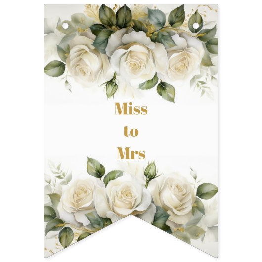 Bruidsfeest witte rozen Miss to Mrs Vlaggetjes (Tweede vlag)