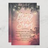 Bruidsfeest zomer strand palmbomen slingerlicht kaart (Voorkant / Achterkant)