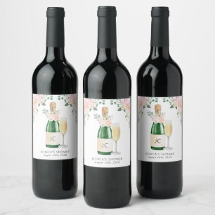 Bruidsfeestgiftlabels met Bloemen & Prosecco Wijn Etiket