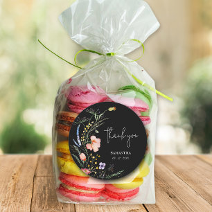 Bruidsfeestickers met wilde bloemen Zwart Ronde Sticker