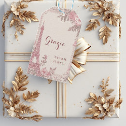 Bruidsfeestje Paris Eiffeltoren Pastel Roze Flora Cadeaulabel