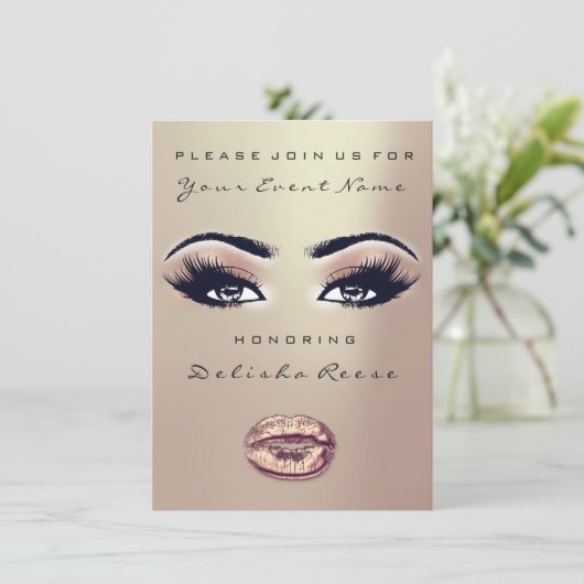 Bruidsfeestje Sweet 16th Kiss Lip Make-up Rose Gou Kaart (Staand voorkant)