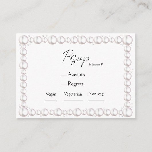 Bruidsfeestmaal keuze & RSVP parels & prosecco Informatiekaartje (Voorkant)