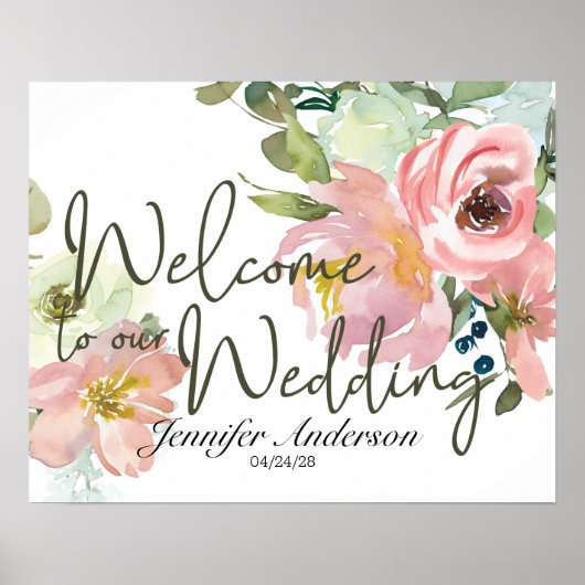 Bruidsfeestposter met eierdop- en blosmotief poster (Voorkant)