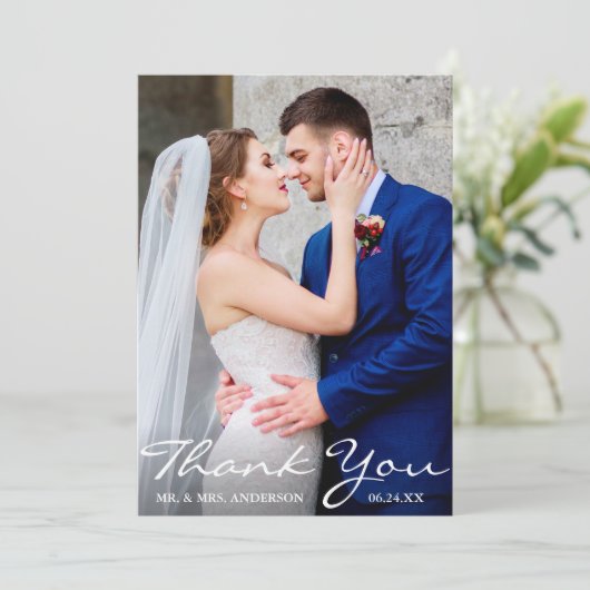 Bruidsfoto Bruid en bruidegom Dank u Bedankkaart (Staand voorkant)