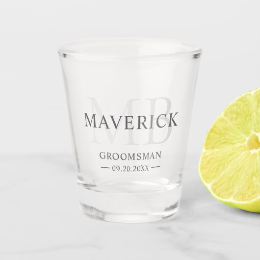 Bruidsjonker Cadeau Moderne Trendy Monogram Beginl Shot Glas (Voorkant)