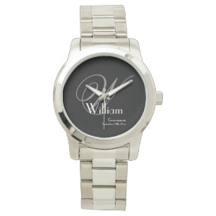 Bruidsjonker Elegant Grijs Monogram Wit Detail Zwa Horloge