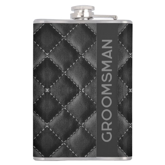 Bruidsjonker reliëf monogram zwart leer heupfles (Achterkant)