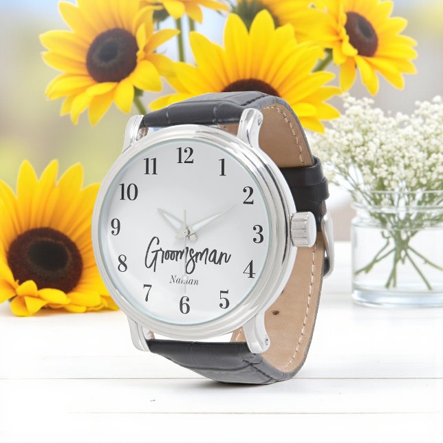 Bruidsjonker Zwart Wit Script Trouw  Horloge (Creator heeft geüpload)